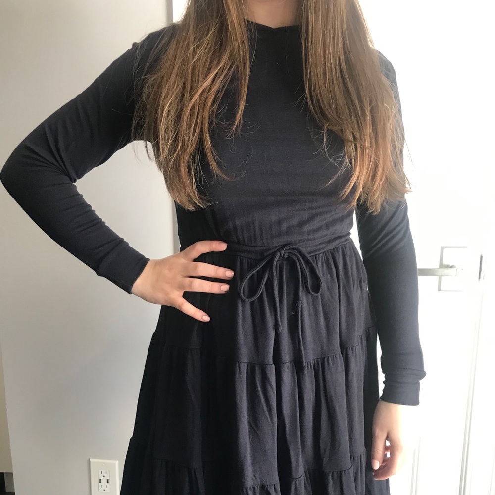 Waisted ruffle dress with hood